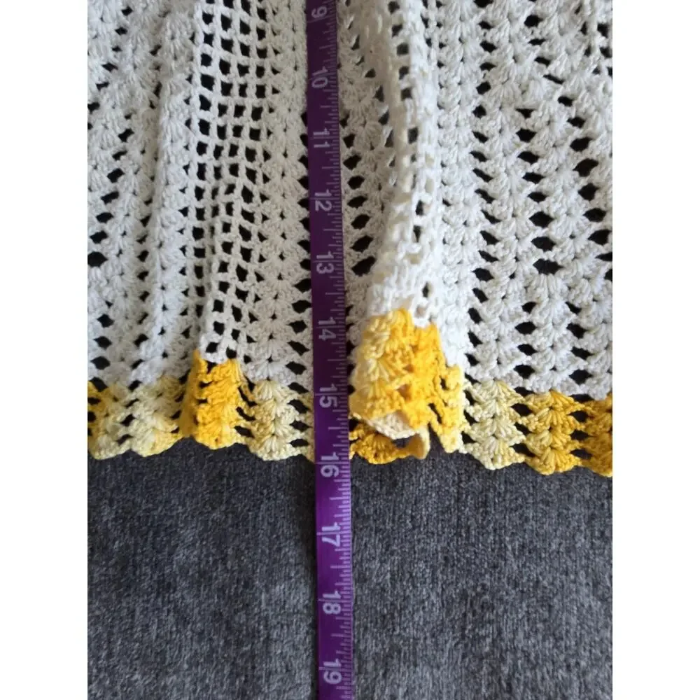Vintage Hand Crocheted White And Yellow Half Apron Diner Hostess